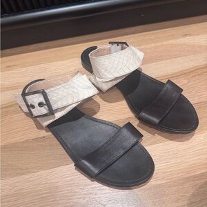 Vince Camuto Black and Cream Sandals with Two-Strap Design